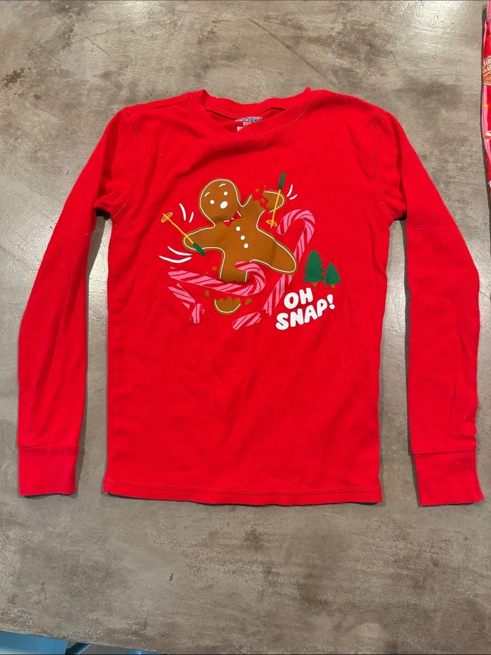Old Navy Red & Pink Gingerbread 'Oh Snap!' Kids Holiday Pajama Set